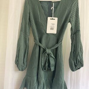 Adelaide Long Balloon Sleeve Wrap Dress Green